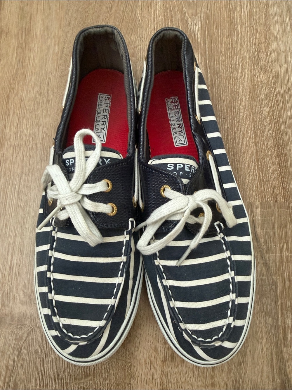 Sperry Women’s Navy and White Striped Top-Sider Boat Shoes